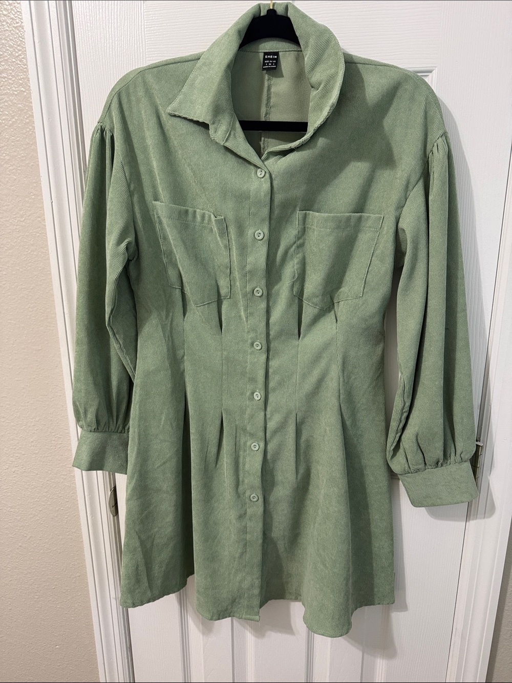 SHEIN Sage Green Button-Front Mini Dress